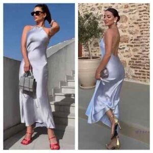 Zara Light Blue Satin Dress